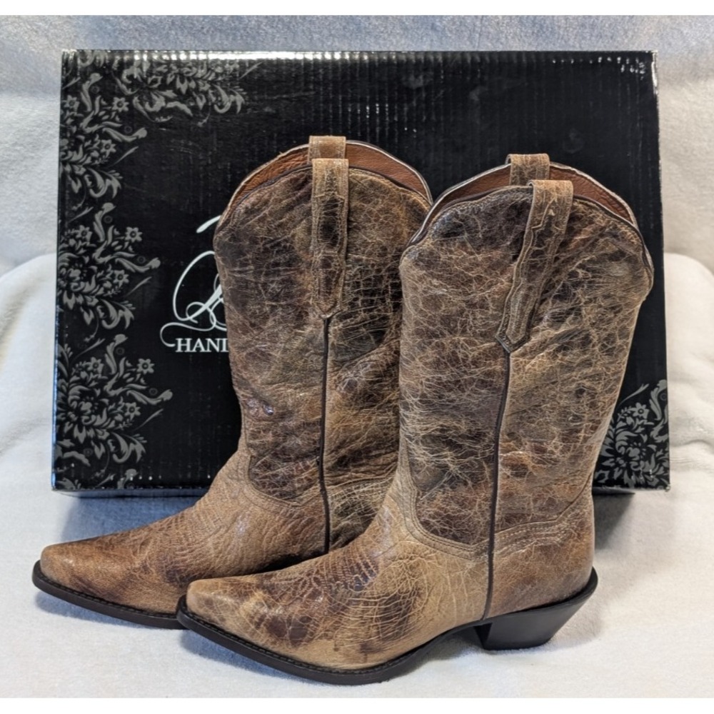 Leather Cowgirl Tan Boots Dan Post Colleen Snip Women's size 7.5M DP4095 Cowboy